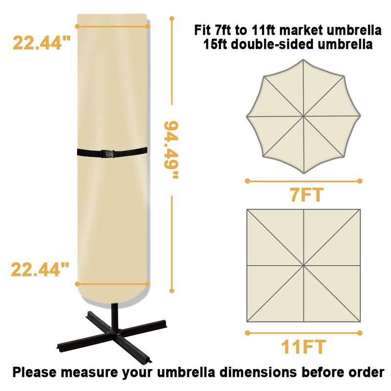 POYEE Umbrella Cover, 420D Waterproof Outdoor Patio Umbrella Cover for 7ft to 11ft Market Umbrella or 15ft Double-Sided Umbrella, Black - Image 2